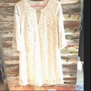 TACERA Lovely Ivory Lace L/S Keyhole Front Sheath Dress. Size Medium.
